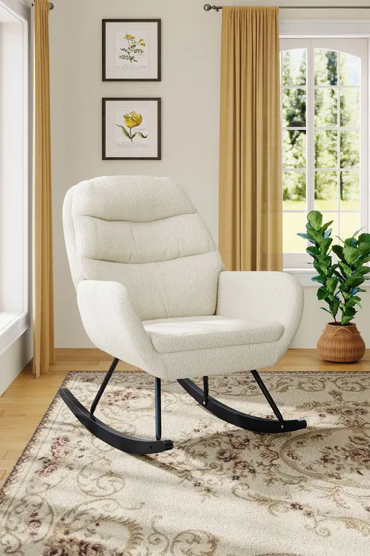 Living and Home Teddy Fleece Upholstered Rocking Chair in Beige Beige