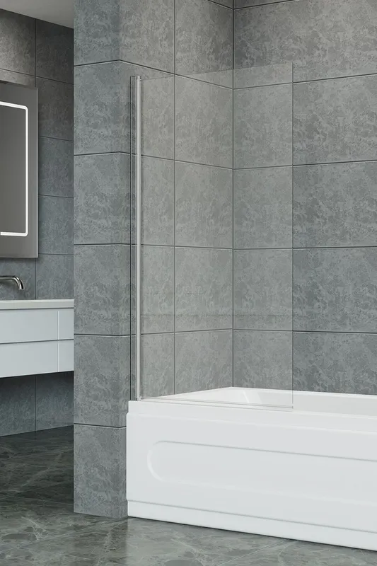 Living and Home Tempered Glass Bath Shower Screen in Silver Silver