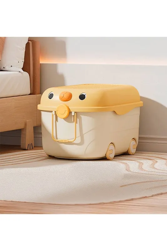 Living and Home Toy Storage Box Trolley With Lid and Wheels in Yellow - Yellow