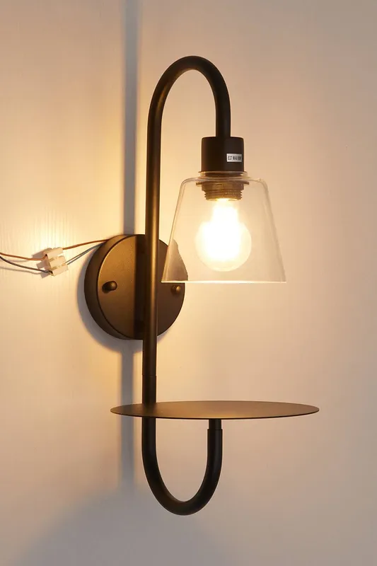 Living and Home Transparent Glass Lampshade Wall Light in Black Black