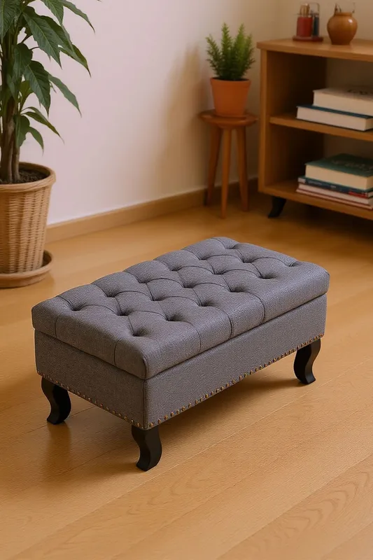 Living and Home Tufted Rectangle Footstool in Grey Grey