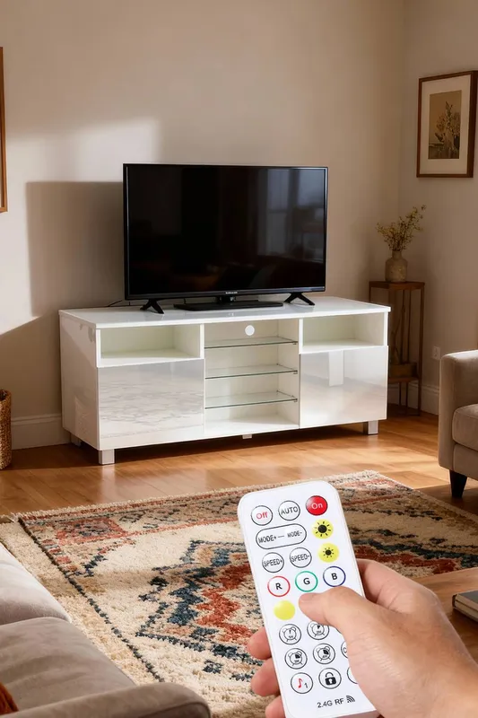 Living and Home TV Stand with Rgb LED Ligh in White White