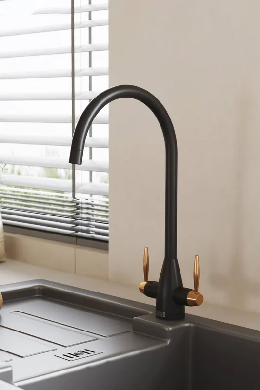 Living and Home Unisex Twin Lever Mono Kitchen Mixer Faucet in Black Black female