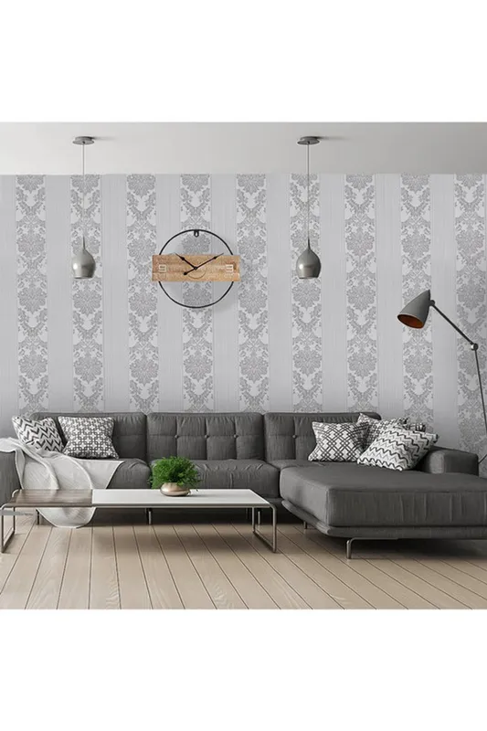 Living and Home 0.53x9.5m Geometric Non-Woven Wallpaper in Grey Grey