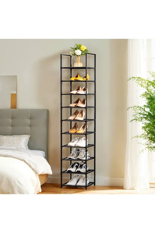 Living and Home 10-Tier Shoe Rack for Entryway in Black Black