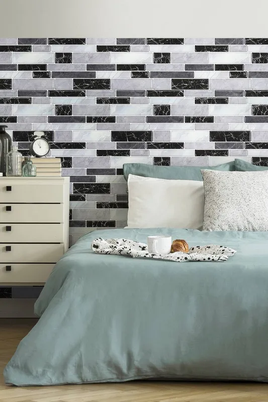 Living and Home 10Pcs Self-Adhesive Wall Tile Stickers in Dark Grey Dark Grey