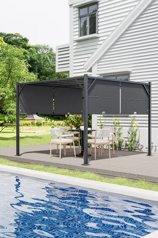 Living and Home Unisex 10x10ft Outdoor Steel Pergola w/ Canopy in Black Black One Size female