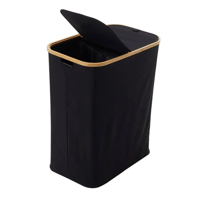 Living and Home 150L 2 Compartments Laundry Basket Laundry Hamper w/ Inner Bags, Lid in Black - Black