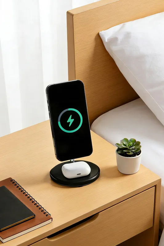 Living and Home Unisex 2-in-1 Magnetic Wireless Charger in Black Black female
