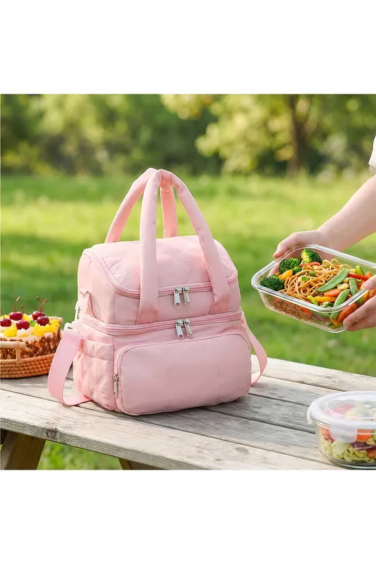 Living and Home Unisex 2 Layer Portable Insulated Lunch Bag in Pink Pink female