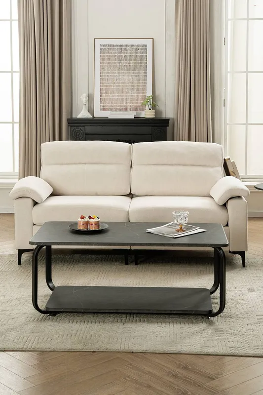 Living and Home 2-Seater Chenille Upholstered Sofa in Off-White Off-White