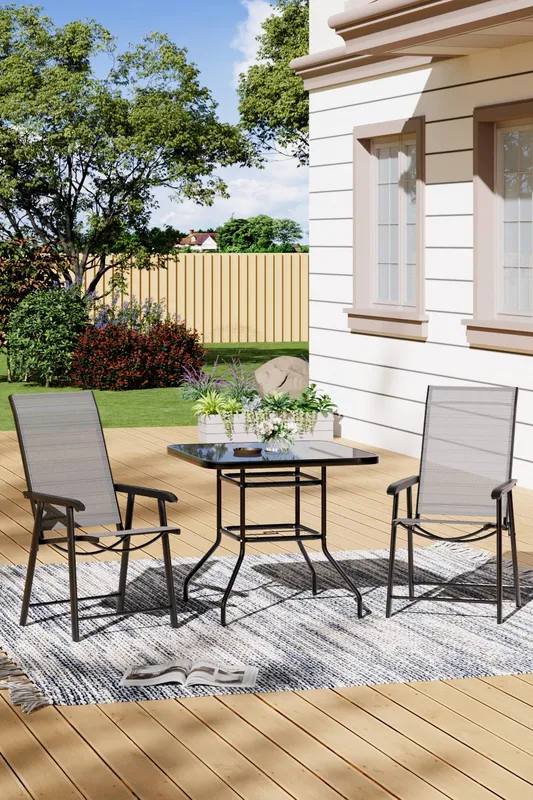 Living and Home 2-Seater Outdoor Garden Dining Bistro Set in Black - Black