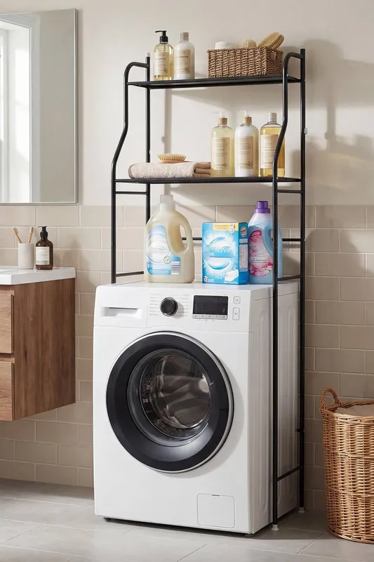 Living and Home 2-Tier Over-The-Toilet Storage Rack in Black - Black