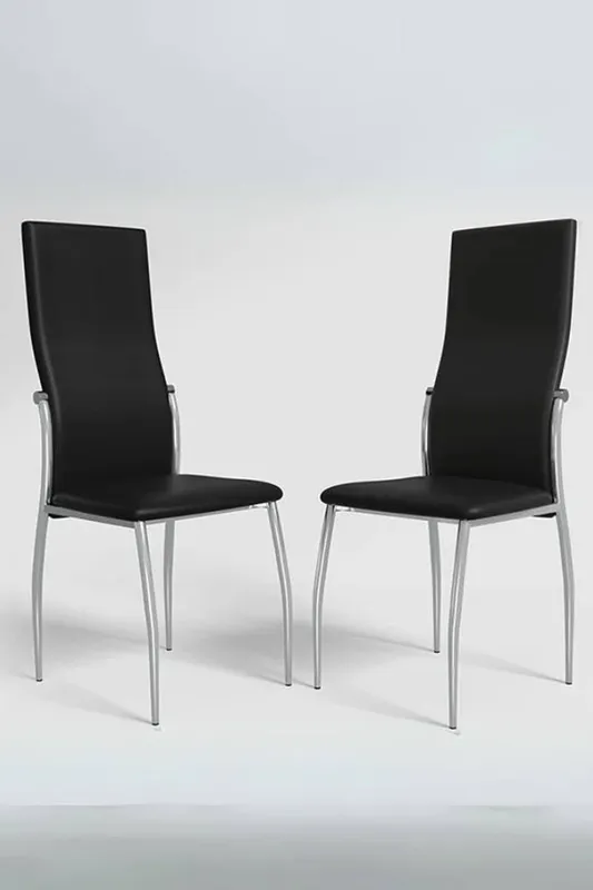 Living and Home 2 Pieces PU Leather High Back Dining Chairs in Black - Black