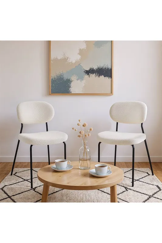 Living and Home 2Pcs Upholstered Dining Chair with Metal Frame in White White