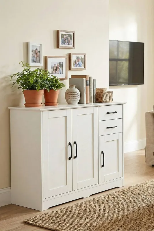Living and Home 3-Door Sideboard with 2 Drawers in White - White