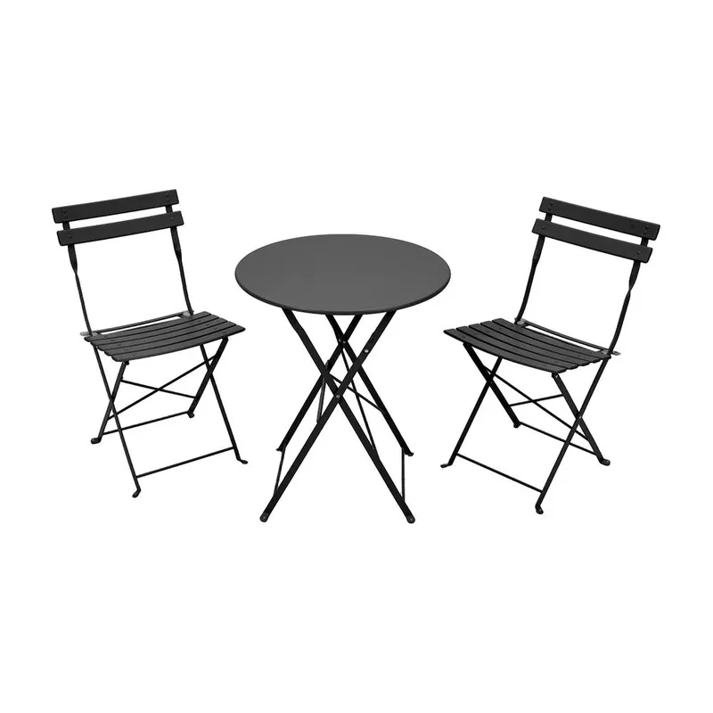 Living and Home 3-Piece Folding Table & Chairs Set in Black - Black
