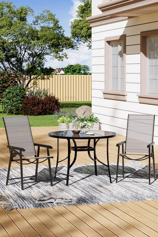Living and Home 3 Pieces Outdoor Garden Dining Bistro Set in Black - Black