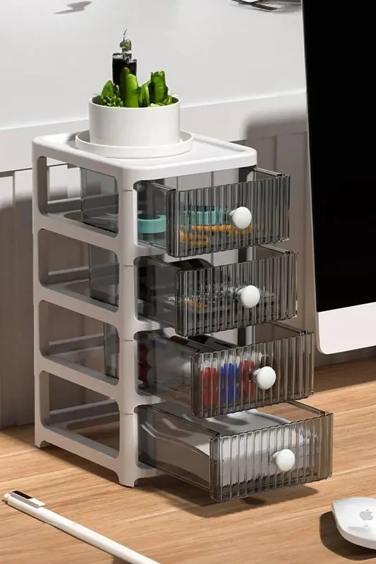 Living and Home 4 Tier Drawer Multifunctional Desktop Holder Rack in White - White