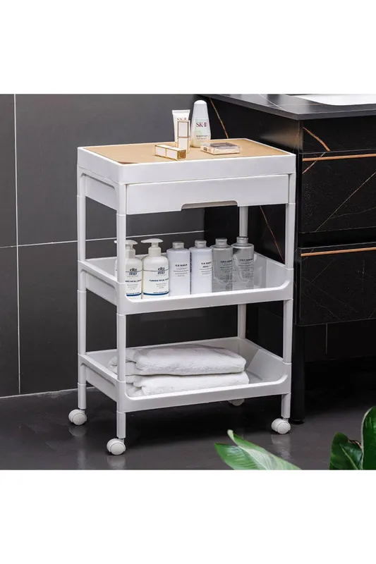 Living and Home Unisex 4-Tier Storage Trolley Cart Kitchen Vegetable Fruit Organiser w/ Drawer in White White female