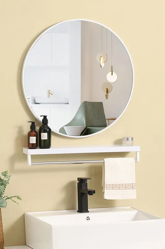 Living and Home 40cm Nordic Round Silver Metal Frame Wall Mirror - Silver
