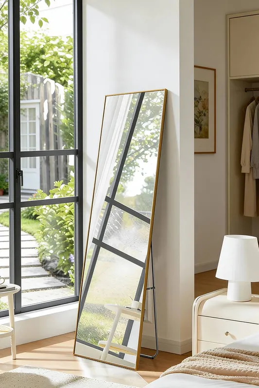 Living and Home Unisex 40x150cm Slim Design Metal Frame Full Length Mirror - Wall Mounted/Floor Standing for Home & Fashion Boutiques in Gold Gold One Size female