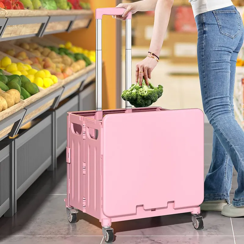 Living and Home 45L Foldable Shopping Trolley with Wheels in Pink Pink