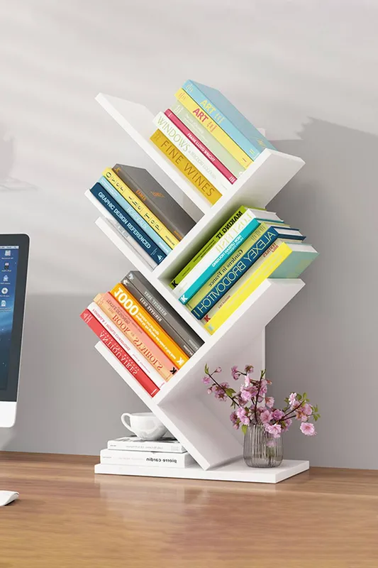 Living and Home 5 Tier Rustic Standing Tree Bookshelf in White White