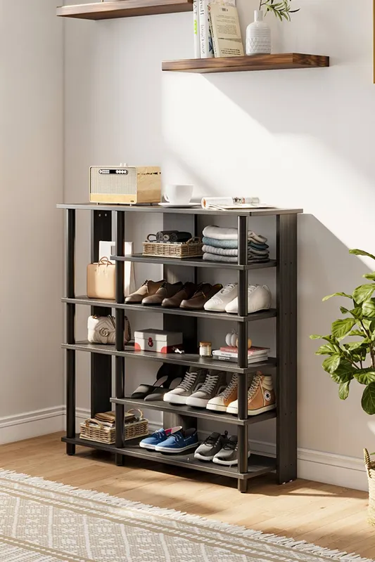 Living and Home Unisex 6-Layer Open-Style Wood Shoe Rack in Black Black One Size female