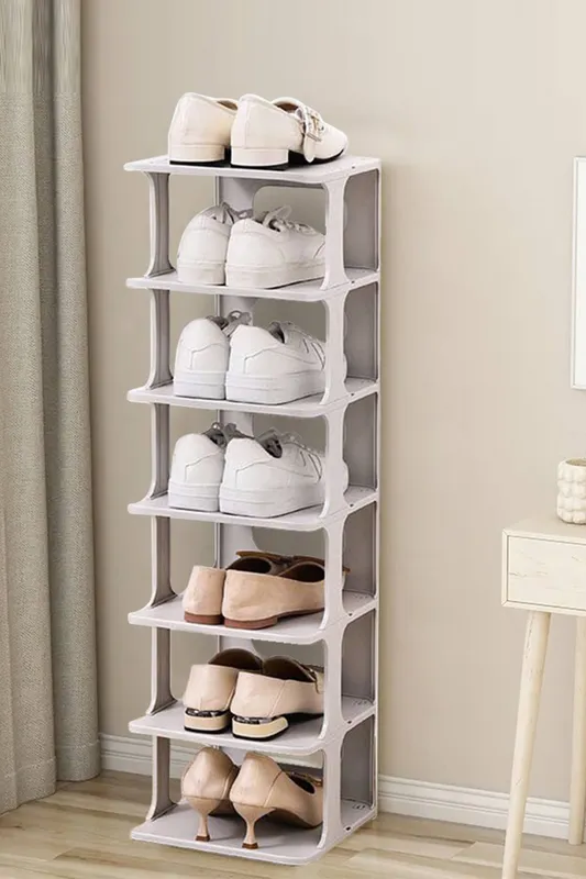 Living and Home 6-Tier 6-Pair Off-White Plastic Shoe Rack in White White