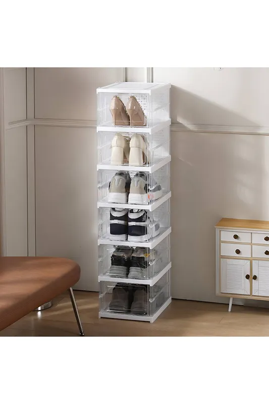 Living and Home 6-Tier Foldable Shoe Cabinet Shoe Storage Box in White White