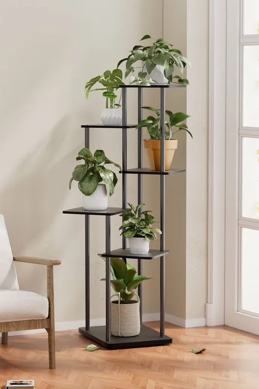 Living and Home 6-Tier Plant Stand Plant Display in Black Black