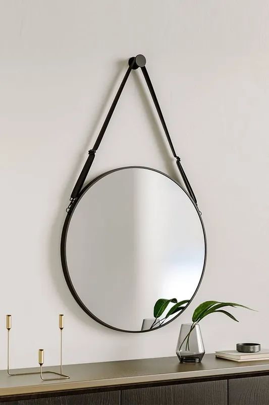 Living and Home 60x60cm Retro Round Wall Mirror in Black - Black - Size: One Size