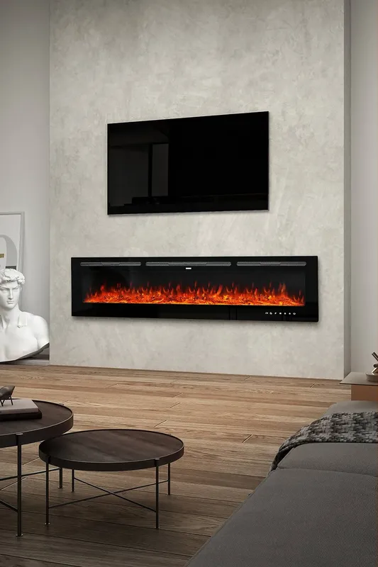 Living and Home Unisex 70 Inch Recessed & Wall Mounted Electric Fireplace w/ Remote in Black Black female