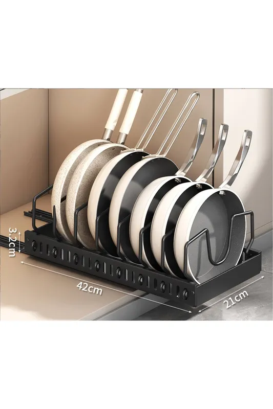 Living and Home Unisex 8-Tier Pan Rack Plate Pan Lid Storage Organiser Cookware Holder in Black Black female