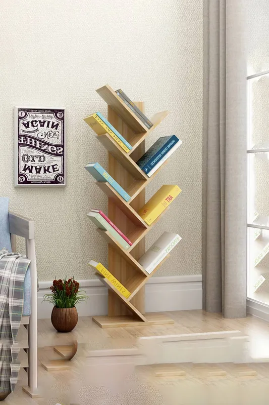 Living and Home 9 Tier Rustic Standing Tree Bookshelf in Brown - Brown