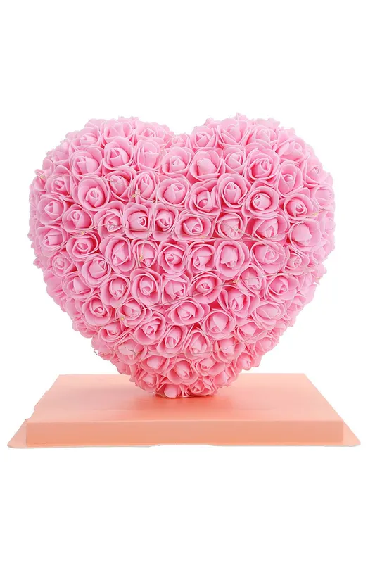 Living and Home Artificial Rose Heart with Gift Box in Pink - Pink