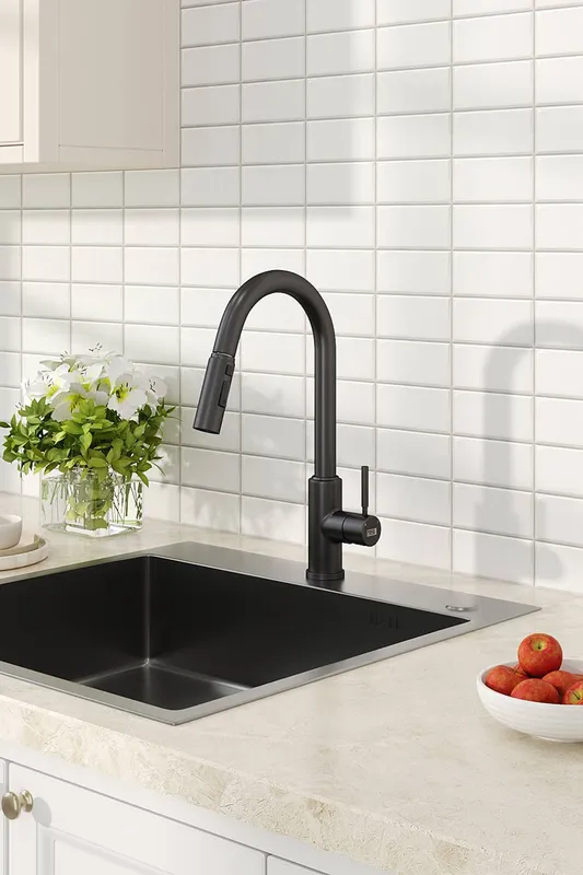Living and Home Black Modern Single Handle Kitchen Faucet Black