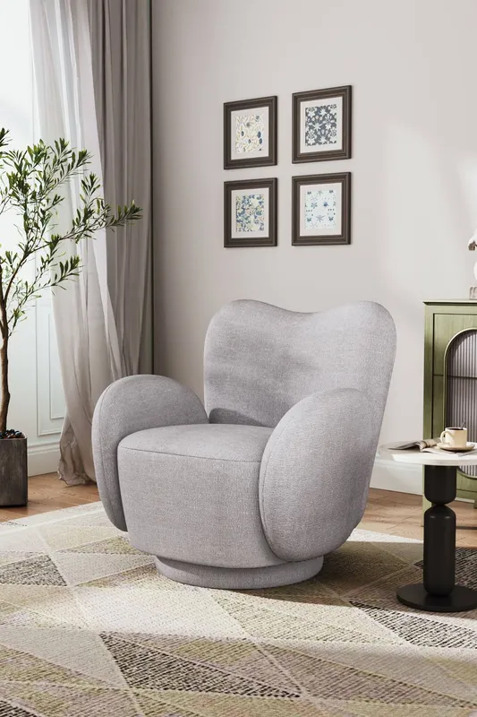 Living and Home Unisex Chenille Upholstered Swivel Chair Armchair in Grey Grey One Size female