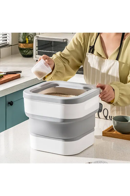 Living and Home Unisex Collapsible Portable Food Storage Container Rice Grains Cereal Bin 28.5*28.5*25 CM in Grey Grey female