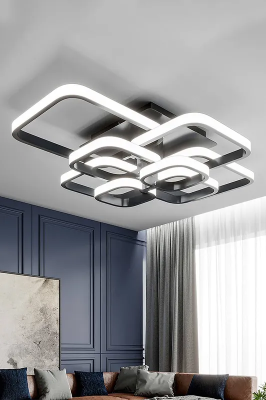 Living and Home Unisex Contemporary LED Semi Flush Ceiling Light in Black Black female