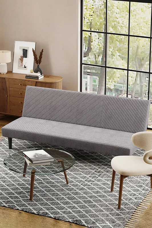 Living and Home Contemporary Upholstered Sofa Bed in Grey - Grey
