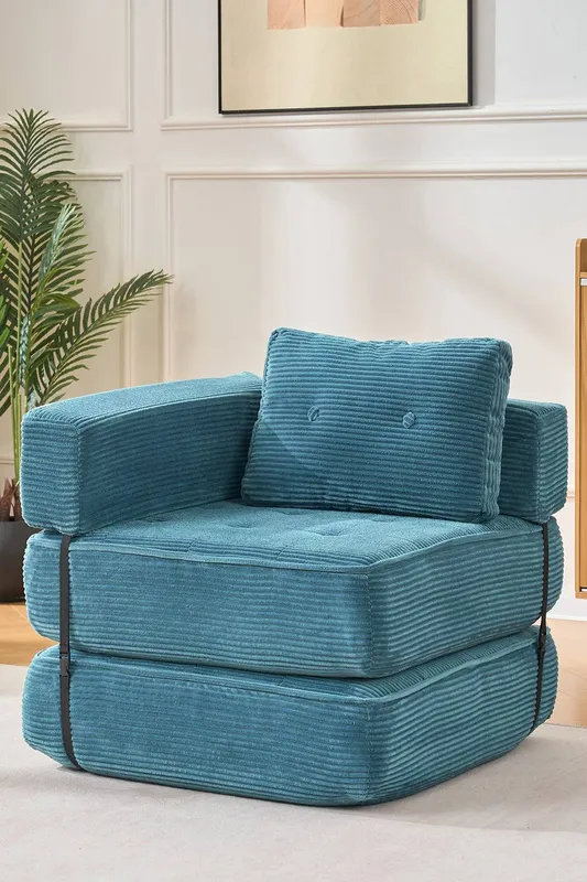 Living and Home Corduroy Folding Sofa Bed with Pillow in Blue - Blue