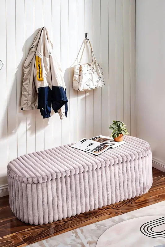 Living and Home Corduroy Upholstered Storage Bench in Grey Grey