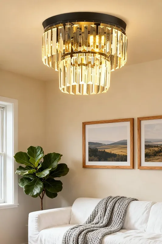 Living and Home Unisex Crystal Mount Ceiling Light in Black Black female
