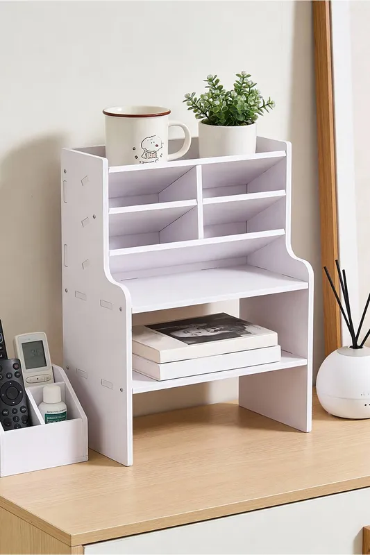 Living and Home Desktop Storage Shelf in White White
