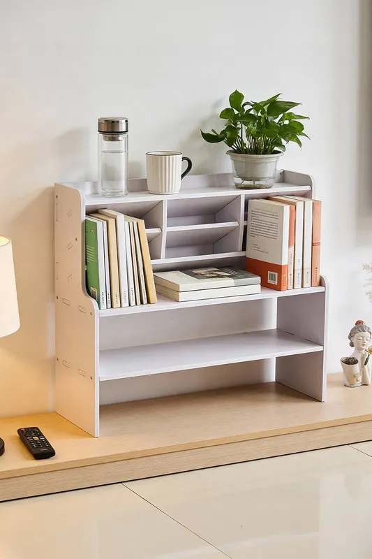 Living and Home Desktop Storage Shelf in White White