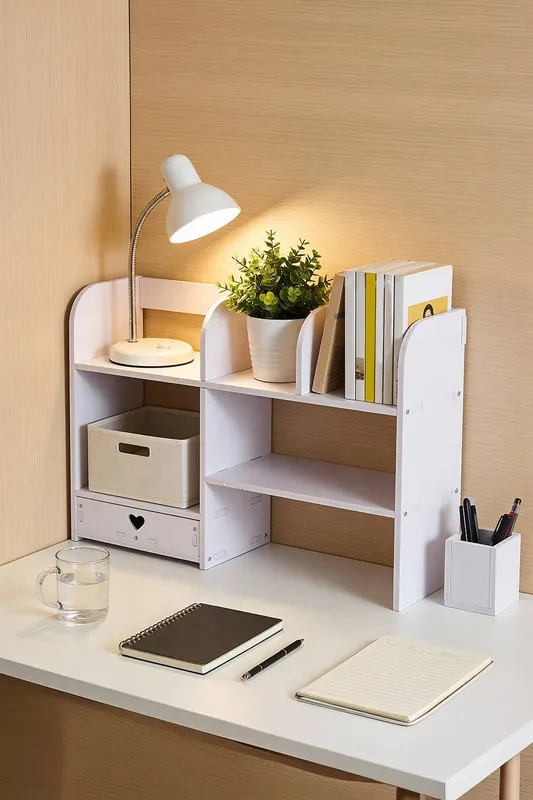Living and Home Desktop Storage Shelf in White - White - Size: One Size
