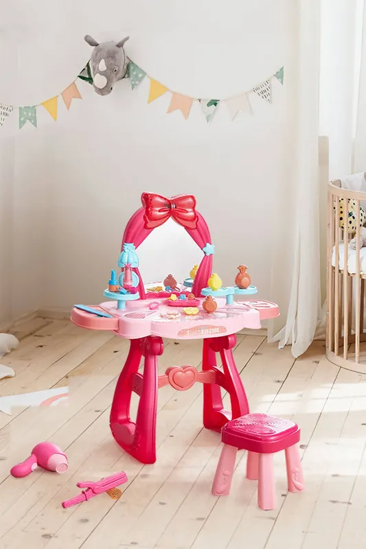 Living and Home Unisex Dressing Table Toy Set w/ Stool in Pink Pink female