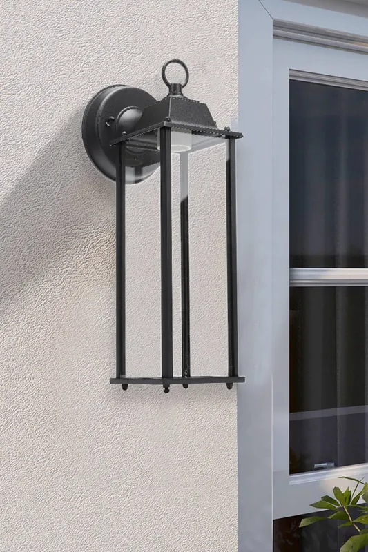 Living and Home E27 Outdoor Waterproof Metal Wall Light in Black - Black